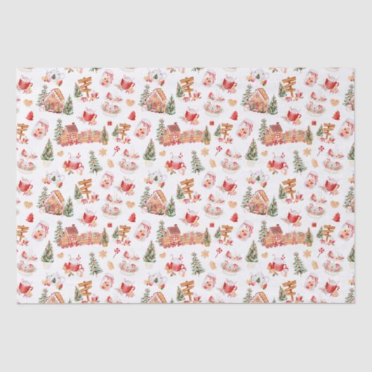 Papier Mousseline Gingerbread de Noël Rouge (Recto)