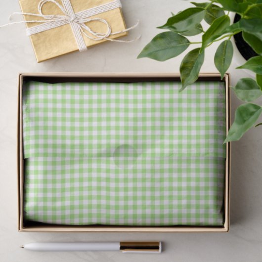 Papier Mousseline Gingham Classique Vert de Printemps (Cadeau)