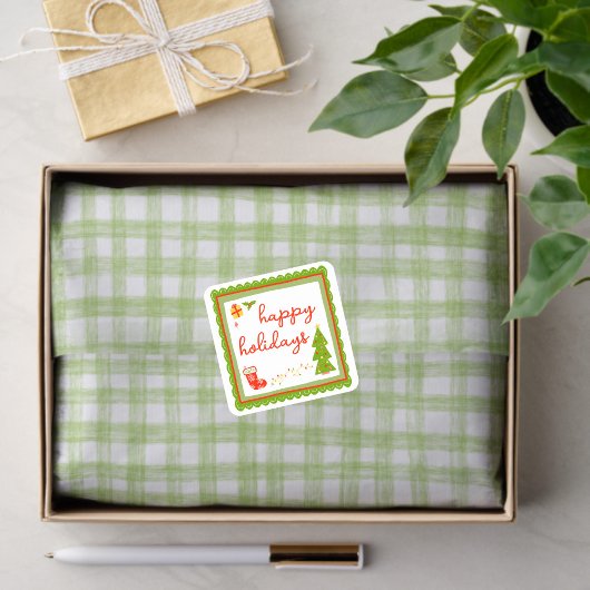 Papier Mousseline Gingham Hand-Drawn Modern Cute Green White Preppy