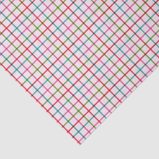 Papier Mousseline Gingham Pattern in Pink, Red, Green and Turquoise (Détail)