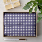 Papier Mousseline Gingham Rustique Bleu Nuit Blanc Noël (Cadeau)