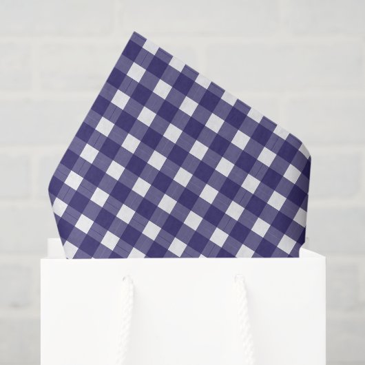 Papier Mousseline Gingham Rustique Bleu Nuit Blanc Noël (Sac cadeau)