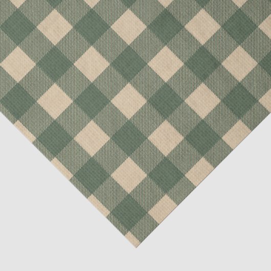Papier Mousseline Gingham Vert Rustique Campagne (Détail)