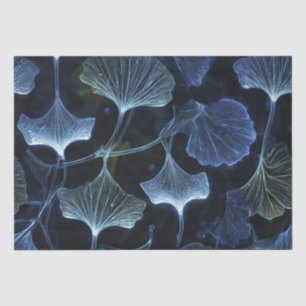 Papier Mousseline Ginkgo feuilles découpage luminogramme bleu /