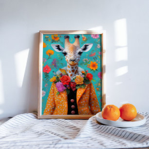 Papier Mousseline Girafe Fantaisiste en Découpage Floral Vibrant