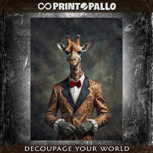 Papier Mousseline Girafe habillée en dandy victorien avec nœud papil