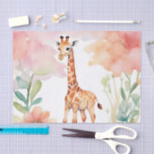Papier Mousseline Giraffe dans un champ de fleurs aquarelle (Artisanat)