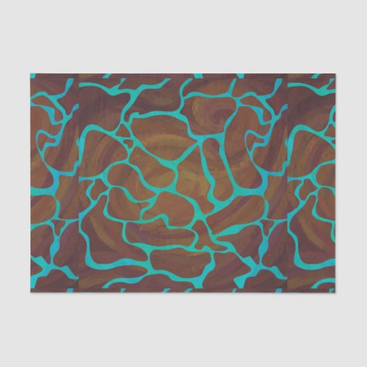 Papier Mousseline Giraffe Impression Brown et Turquoise (Recto)