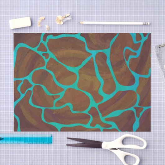 Papier Mousseline Giraffe Impression Brown et Turquoise (Artisanat)