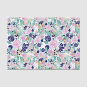 Papier Mousseline Girly Pink Navy Blue Gold Watercolor