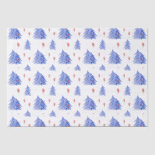 Papier Mousseline Glace Hiver Bleu Arbre Holly Berries Blanc Noël