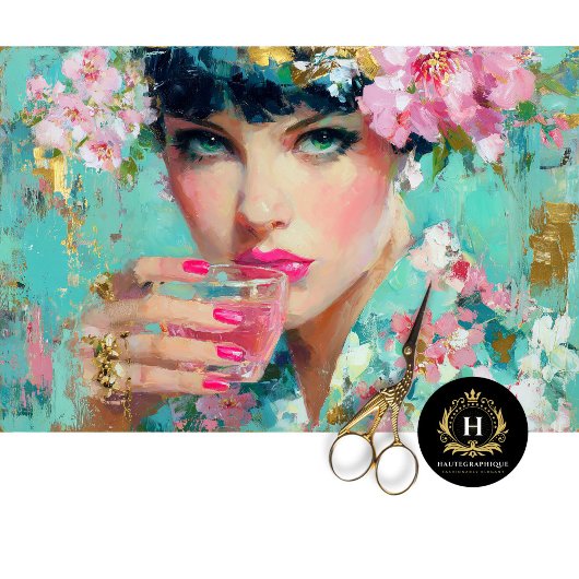 Papier Mousseline Glam florale femme avec boisson rose Découpage