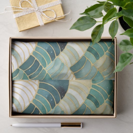 Papier Mousseline Glam vert Gold Abstrait (Cadeau)