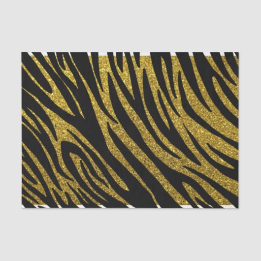 Papier Mousseline Glam Zebra Stripes & Gold Faux Parties scintillant (Recto)