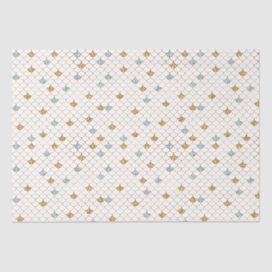 Papier Mousseline Glitzy Mermaid Blue Gold Sparkle (Recto)