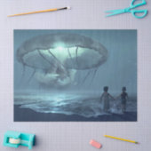 Papier Mousseline Glowing jellyfish cloud over the ocean beach (Artisanat)