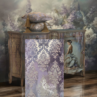 Papier Mousseline Glycine Colombe Violet Argent Damassé Vintage