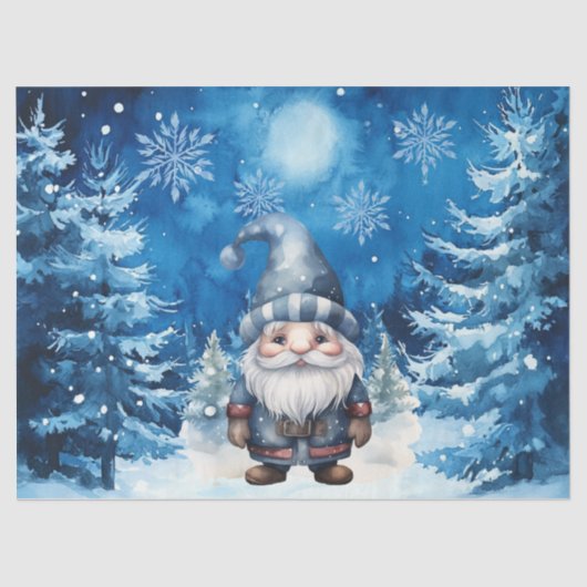 Papier Mousseline Gnome et flocons de neige bleu Whimsical (Recto)