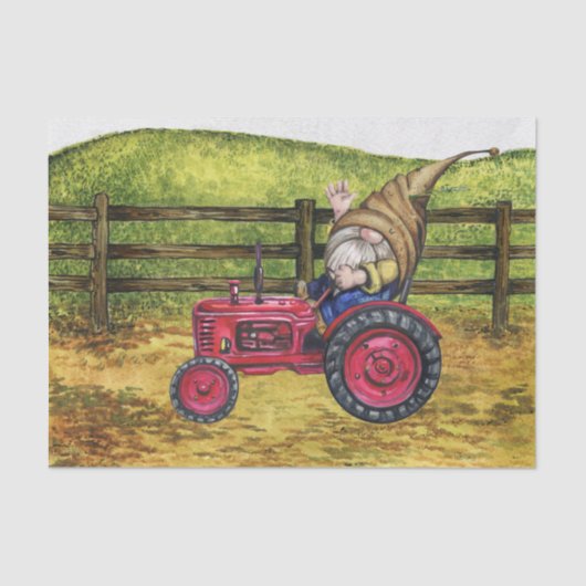 Papier Mousseline Gnome sur Tractor Farm Paysage de campagne (Recto)
