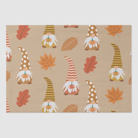 Papier Mousseline Gnomes de Thanksgiving avec feuilles d'automne (Recto)