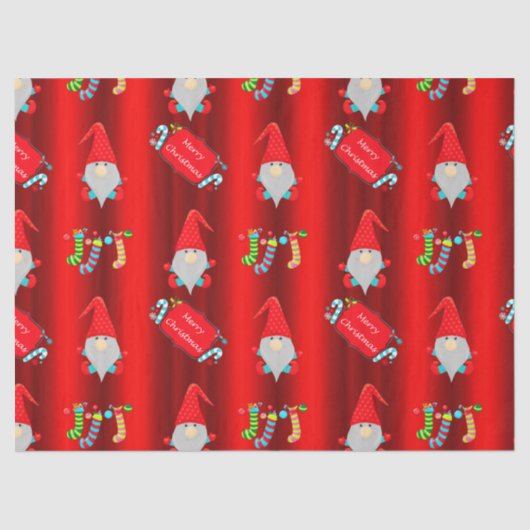 Papier Mousseline Gnomes mignons, Noël rouge (Recto)