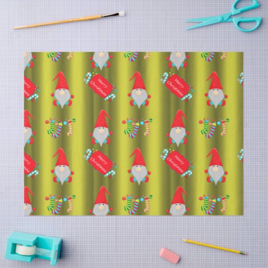 Papier Mousseline Gnomes mignons, Noël vert Chartreuse (Artisanat)