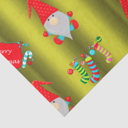 Papier Mousseline Gnomes mignons, Noël vert Chartreuse (Détail)