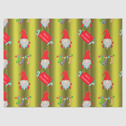 Papier Mousseline Gnomes mignons, Noël vert Chartreuse (Recto)