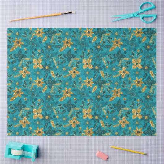Papier Mousseline Gold and Teal Blue Christmas Poinsettia Flowers (Artisanat)