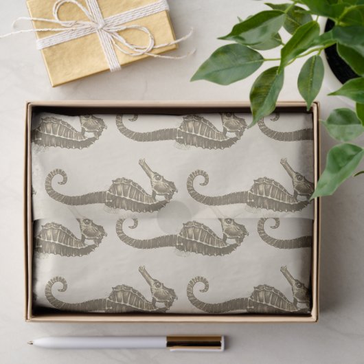 Papier Mousseline Gold Beige Marine Life Motif (Cadeau)
