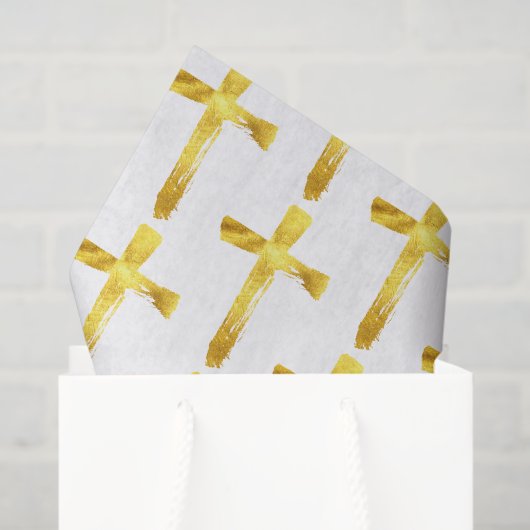 Papier Mousseline Gold Brush Cross - Moderne Christian Crucifix (Sac cadeau)