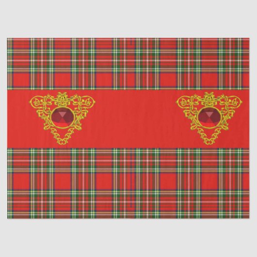 PAPIER MOUSSELINE GOLD CELTIC COEUR, RUBY, ROUGE VERT ÉCOSSE TARTAN (Recto)