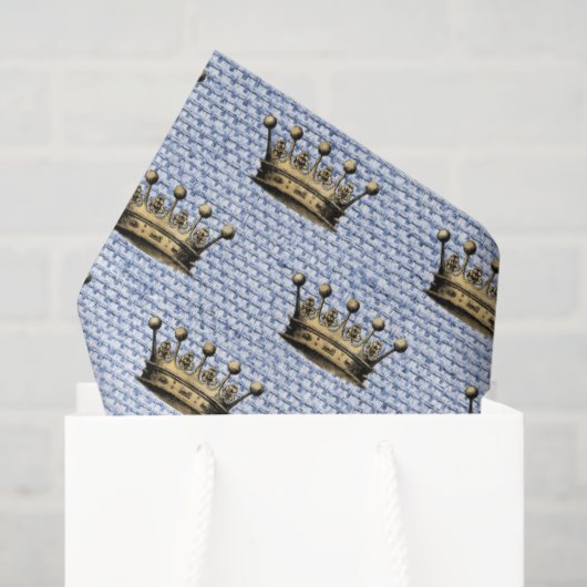 Papier Mousseline Gold Crown Royal Motif Blue Linen Prince Chic (Sac cadeau)