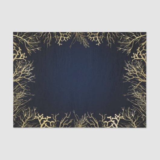 Papier Mousseline Gold & Dark Navy Blue Elegant Coral Mariage (Recto)