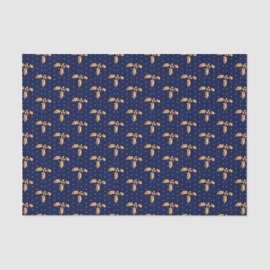 Papier Mousseline Gold et Navy Blue Christmas Holly (Recto)
