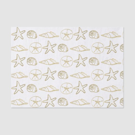 Papier Mousseline Gold Foil Look Sea Shells Chic Beach Elegant Blanc (Recto)