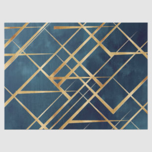 Papier Mousseline Gold Geometric Blue Design