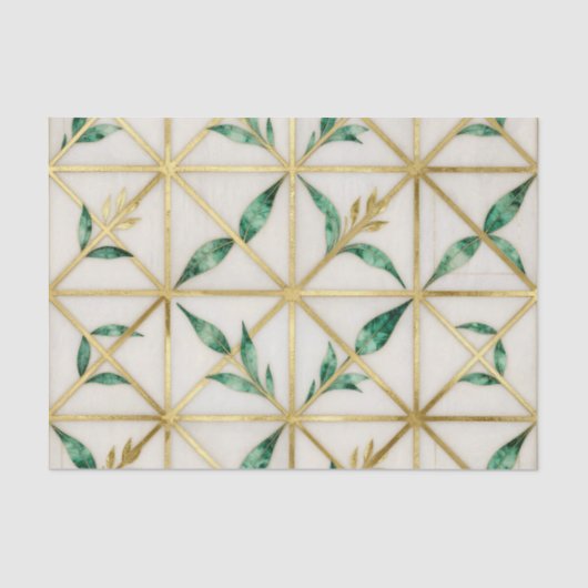 Papier Mousseline Gold Geometric Emerald Leaf Luxury Pattern (Recto)