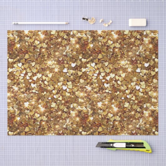 Papier Mousseline Gold Glitzy Glam Sparkle Hearts (Artisanat)