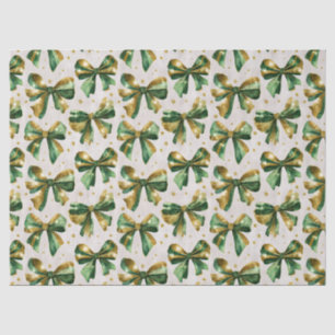 Papier Mousseline Gold Green Christmas Bows Vintage