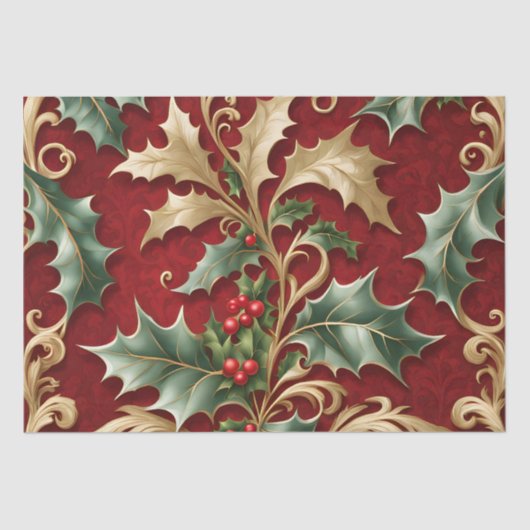 Papier Mousseline Gold Green Feuilles R Christmas Holiday Tissue Pap (Recto)