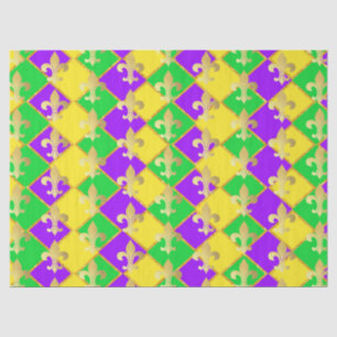 Papier Mousseline Gold Green Mardi Gras Harlequin Motif