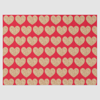 Papier Mousseline Gold Hearts On Red Background