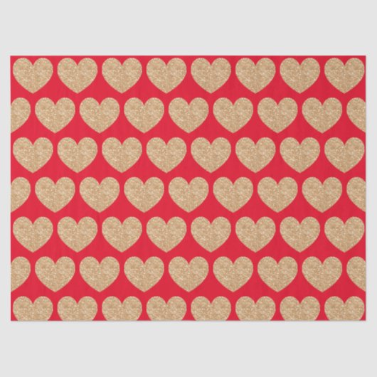 Papier Mousseline Gold Hearts On Red Background (Recto)