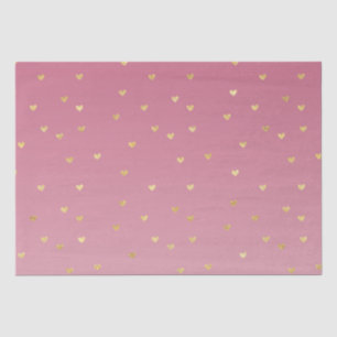 Papier Mousseline Gold Hearts Pink Ombre