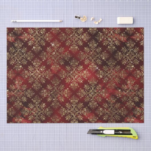 Papier Mousseline Gold Holiday Noël Métallurgique Damas Élégant (Artisanat)