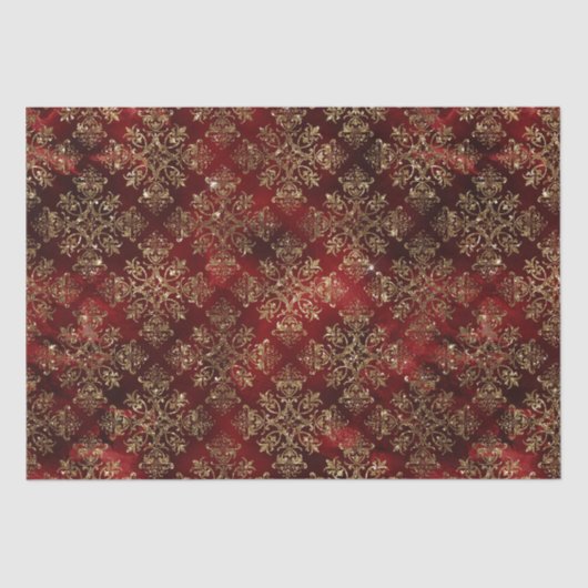 Papier Mousseline Gold Holiday Sparkle de Noël Élégant Damask (Recto)