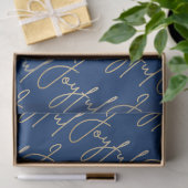 Papier Mousseline Gold JOYFUL Script on Blue (Cadeau)