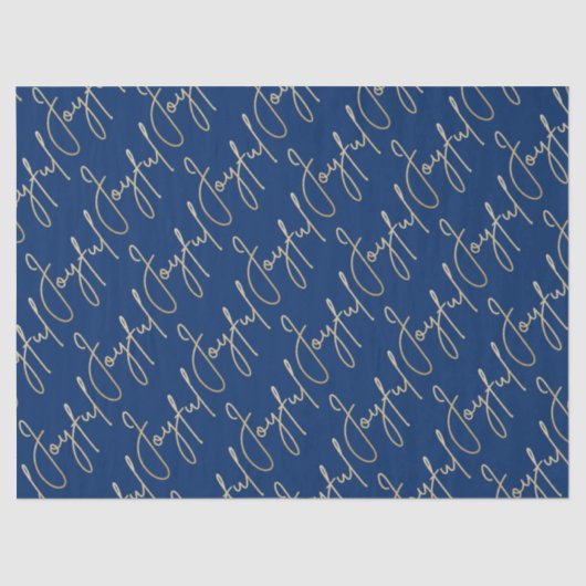 Papier Mousseline Gold JOYFUL Script on Blue (Recto)