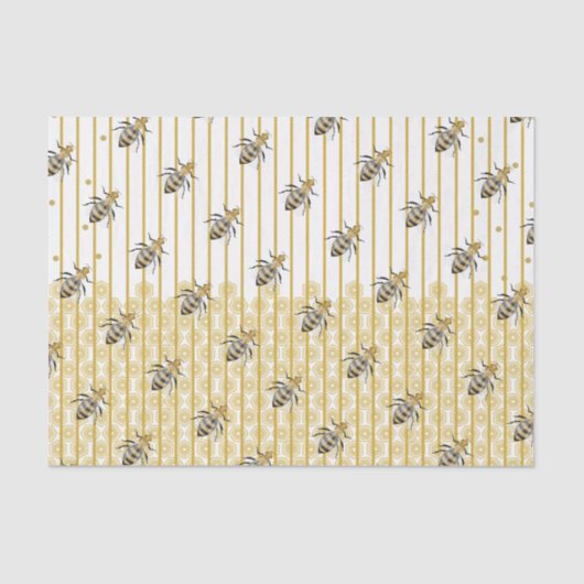 Papier Mousseline Gold moderne et Black Honey Bee Hive (Recto)